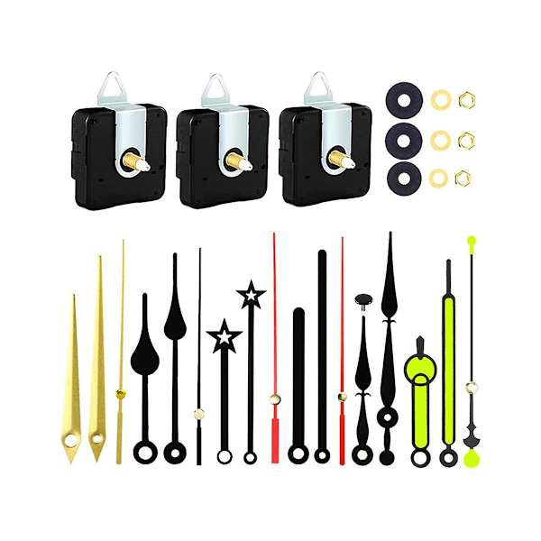 3 st Tysta Klockrörelsemekanismer med 6 Olika Par Visare DIY Klockreparation Delar Motor Re