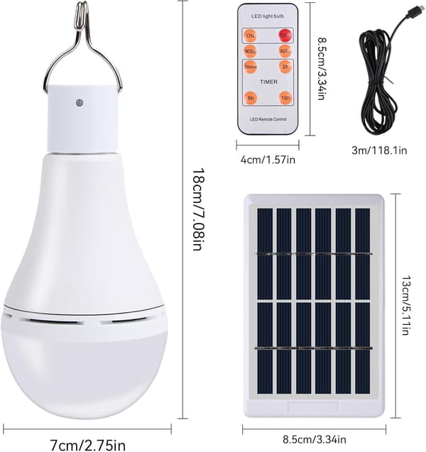 2 Pcs Indoor Outdoor Solar Light with Remote Control, Dusk to Dawn Sensor, Solar/USB Rechargeable Portable Hanging Lamp, TechKen LED Bulbs