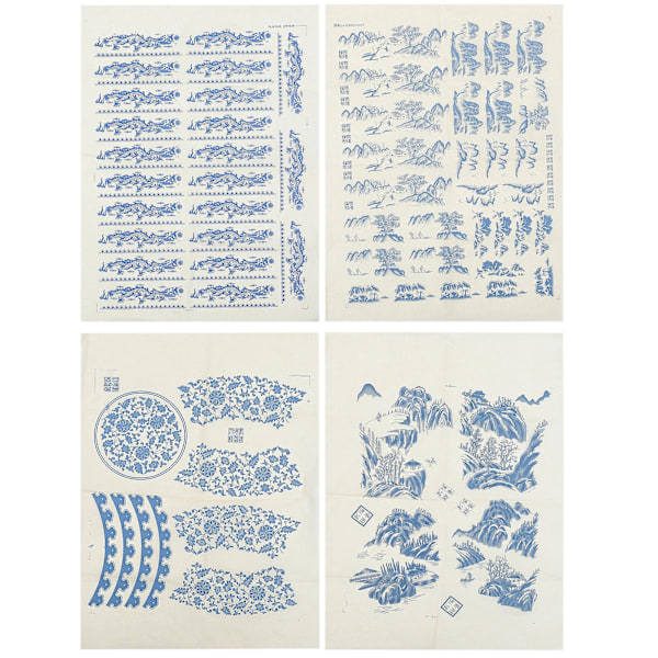 4 Sheets of Decorative Transfer Papers Delicate Pottery Decals Household Transfer Decals