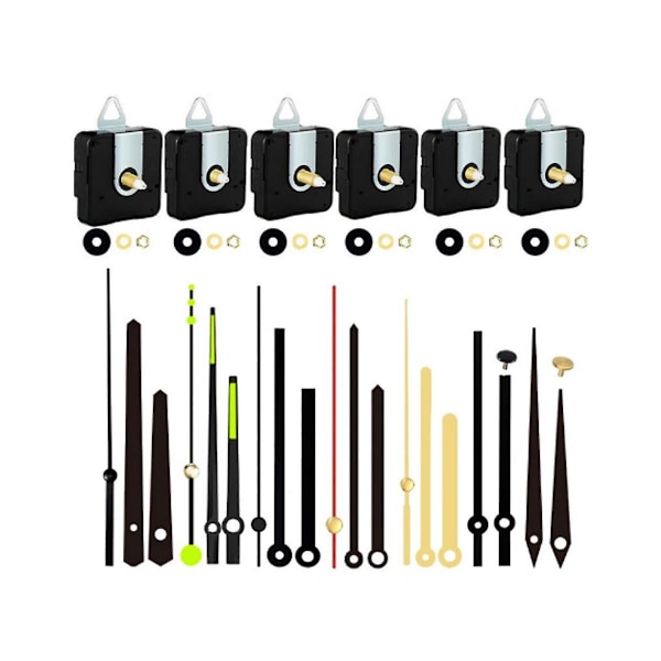 6-pack Klockmekanism Ersättningskit med 7 Klockvisare för Klockreparation DIY Klockreparation