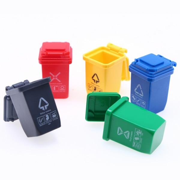 5 st Miniatyr Sopkorg Leksak Mini Wheelie Bin Dockhus Avfallshållare Miniatyr Sortering Sopkorg Modell