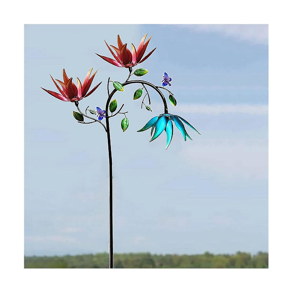 Vindspinner, vindspinnere for hage og hage i metall med 3 snurrende blomster og sommerfugler