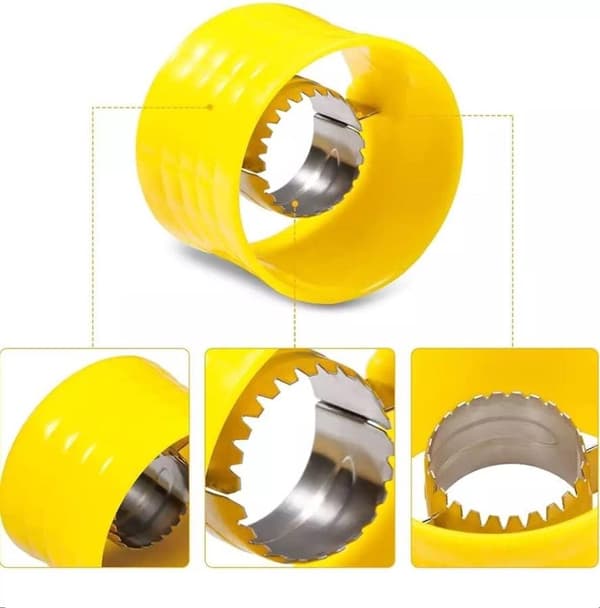 Manuel majsskrællerværktøj, 304 rustfrit stål kernefjerner, 2-delt sæt til hjemmekokke, gul