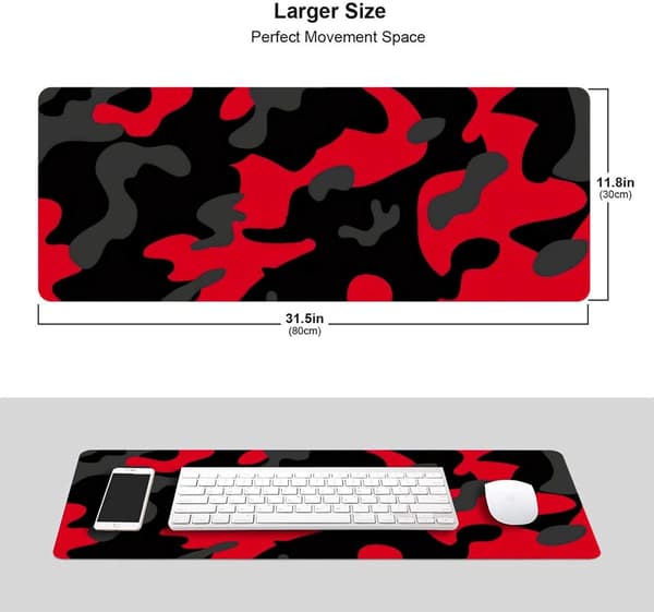 Rød & Sort Camo Gaming Musemåtte - XXL Udstrakt Skrivebordsmåtte til PC/Laptop