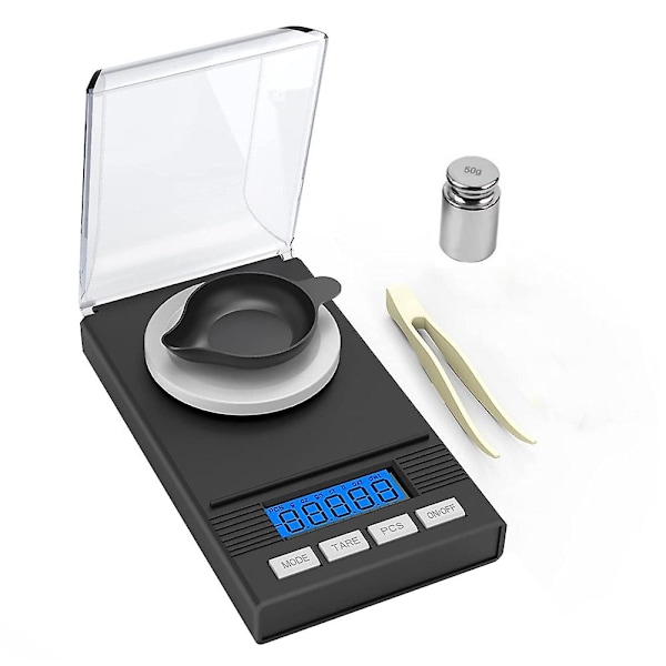 Præcisionsvægt 0,001 g x 50 g, vægt i milligram, køkkenvægt, lommevægt, tare fu