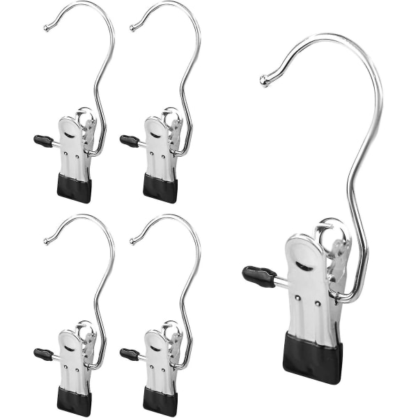 Stainless Steel Laundry Hooks Clip, 7pcs Anti-slip Boot Laundry Portable Hanging (black)