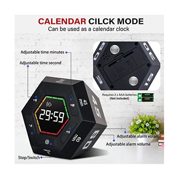 Pomodoro-timer, produktivitetstimer, 3, 5, 15, 30, 45, 60 minutters forudindstillet smart nedtællingstimer, Time M