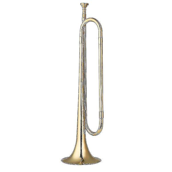Messing C-Bugle Gullbelagt Trompet Kavalerihorn Med Munnstykke Musikk Instrument For Begynnere Skoleband Militærorkester (18,7 Tommer) Hk