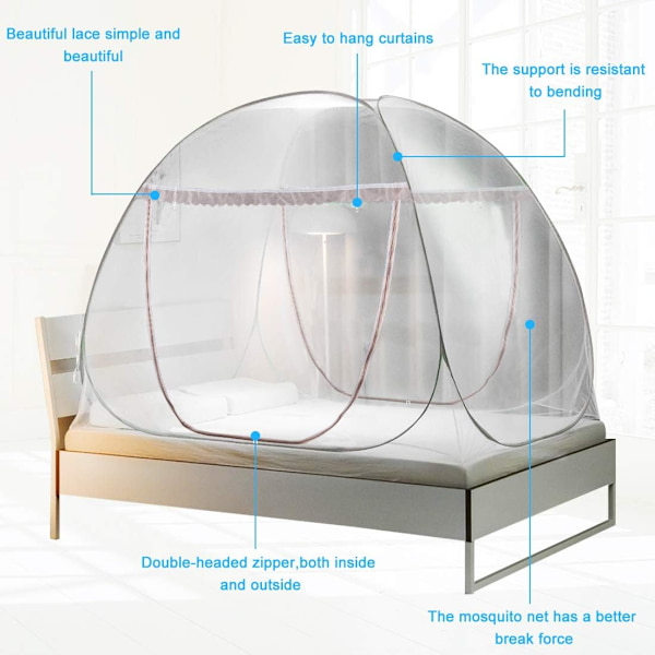 Myggenet til seng, Pop-Up myggenet bærbar folde design med net bund, egnet til terrasse soveværelse campingture