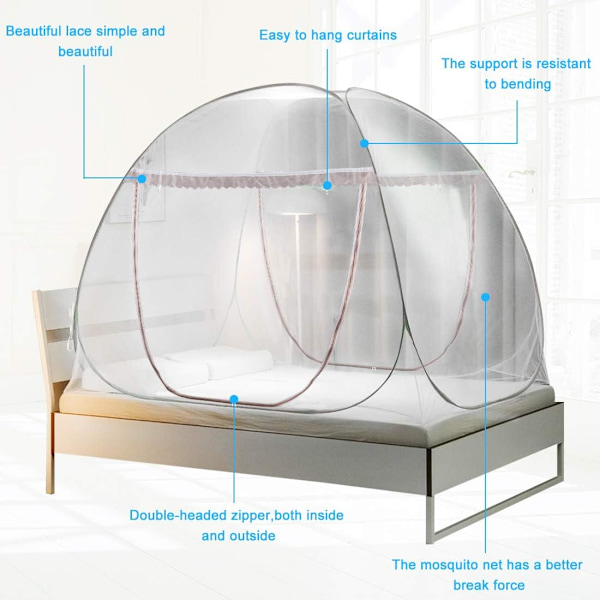 Myggnetting for seng, Pop-Up myggtelt bærbar sammenleggbar design med nettbunn, passer for uteplass soverom campingturer