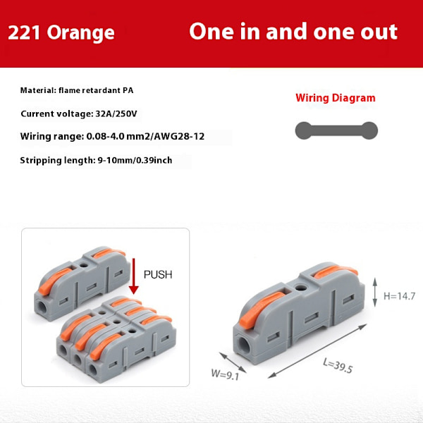 55 st grå orange spaktrådskontakter, 1 till 1 inline elektriska för snabbkoppling, skarvklämmor för ledningar 28-12 AWG