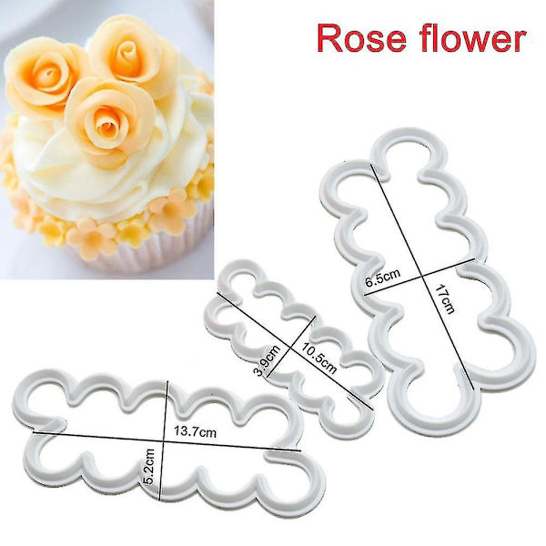9 stk. Fondant Icing Værktøj, 9 stk. Roser Nellike Peony 3d Blomsterblad Cutter