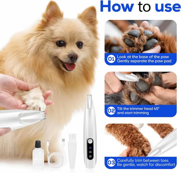 Dog Trimmer - Low Noise, LED Light, USB Rechargeable Nail Clipper Pink