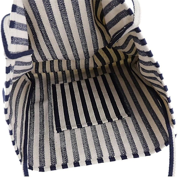 Damer Stribet Canvas Skuldertaske, Strand Legetøj Håndtaske Stor Kapacitet Navy Blå Brede Striber