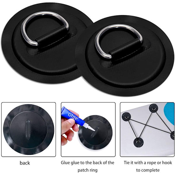 6-pack D-ring patchar i rostfritt stål för uppblåsbar båt, kajak, jolle, SUP