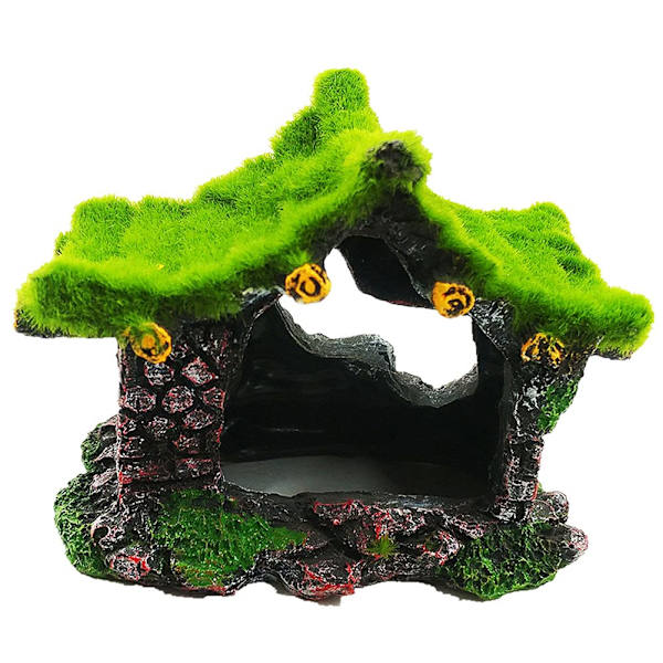 Akvarie Dekoration Hus Resin Hul Hideout Hus, Akvarium Tilbehør Hule Ornament Tank Lille Fisk Skjul med Mos