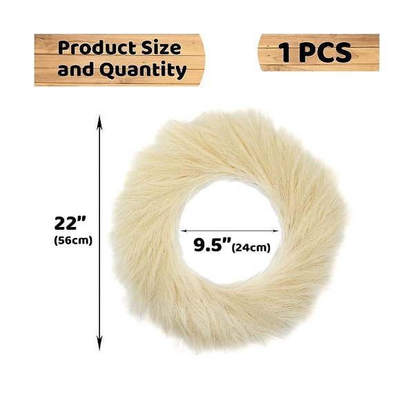 Kunstig Pampasgresskrans, 22 tommer Faux Pampasgressdekor Boho Høstdekorasjon (beige)