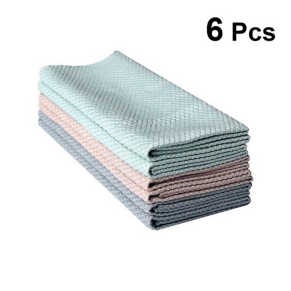 6 st glasstorkningsdukar fiskfjälldesign tyg dammrengöring handduk vattenabsorptionstyg för kök (slumpmässig färg)