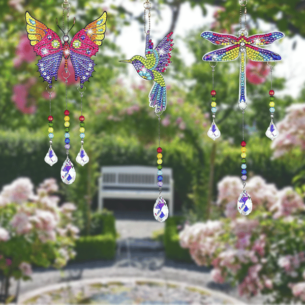 3-pack Solcellsdriven Vindspel Pysselset - Diamantmålning Hänge DIY Gåva