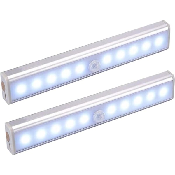 Sett med 3 10 LED-lys, trådløse, USB-oppladbare, magnetiske, bevegelsessensor, 2 lysmoduser, bærbare. Skapbelysning, nødbelysning.
