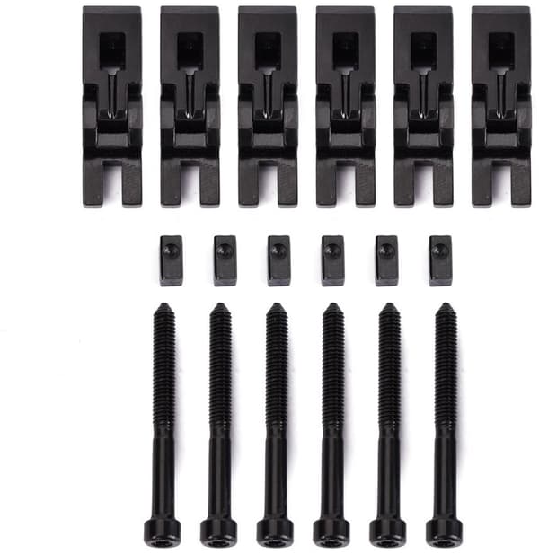 6-pack sadlar för tremolostall med dubbellåsning, inklusive stränglåsskruvar och nyckel, zinklegering, för Floyd Rose elgitarr, svart