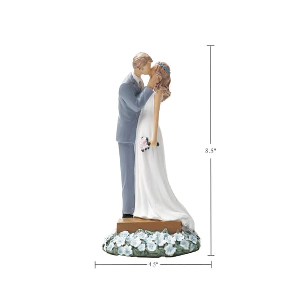 Söt nygift kyssande figurin bröllopsdekorationer brud brudgum statyer par skulptur för bröllopsdag (vit)