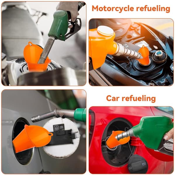 Set med 2 plasttrattar med lång pip, 29 cm halvcirkelformad handsfree-design för motorolja, bränsle och vätskor, orange