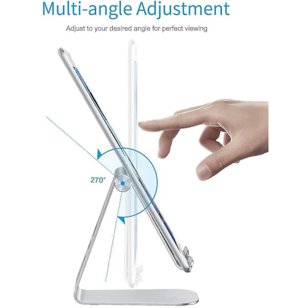iPad-stativ, stabilt tabletstativ til skrivebord, justerbart aluminiumstativ til iPad Pro/Air/Mini med mere, multi-vinkel, etui-venligt
