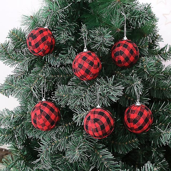 6 st/förpackning Svart Vit Röd Rutig Julgranskulor Julgransdekorationer För Hem Xams Noel Fest Julgranskula Hänge