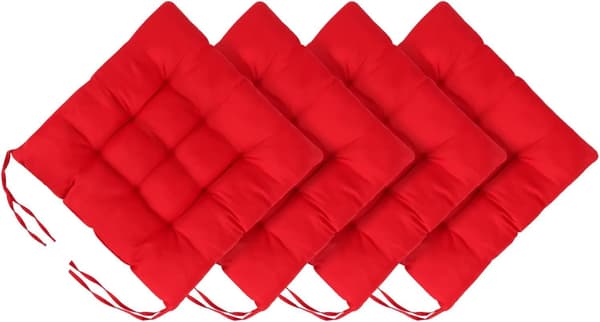 4-pak stolehynder, bløde vaskbare sædepuder i polyester med bindebånd til spisebordsstole, terrassestole, kontorstole 40x40 cm rød