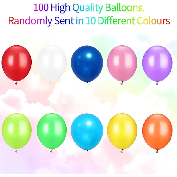 100 stk. balloner - farveassorterede fødselsdagsbilloner 10 tommer flerfarvede balloner pakke regnbue balloner understøtter helium/luft balloner