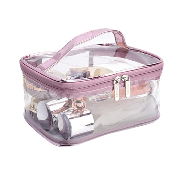 Transparent PVC Makeup Bag Portable Waterproof Toilet Bag Cosmetic Bag with Large Capacity Zipper[HK] Single Layer Rose Pink