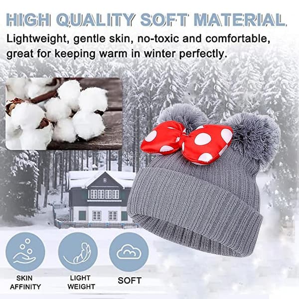 Toddler Hatt Vinter Dubbel Pom Pom Stickad Mössa grå grey