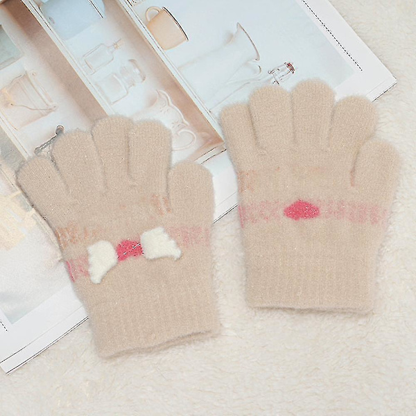 Barnens söta kattunge varma vinter stickade handskar khaki