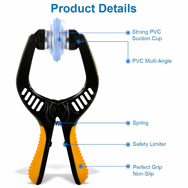 Skærmåbningsværktøj/tænger reparationsværktøj sugekop kompatibel med forskellige borde og smartphones (orange)