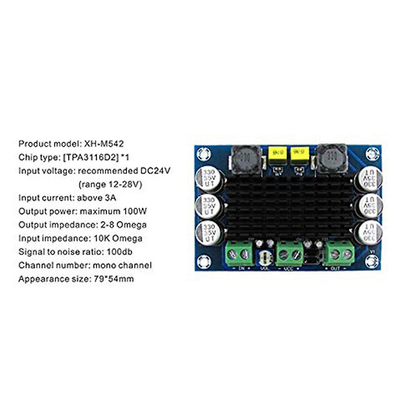 2 st Xh-m542 100w Audioförstärkarkort Dc 12v 26v Tpa3116d2 Mono Channel Digital High Amp-modul