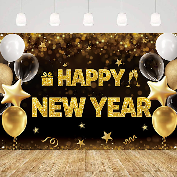 Happy New Year-banderoll, 180x115 cm, 2025 Nyår för Bakgrundsfotorekvisita Nyårsaftonfesttillbehör