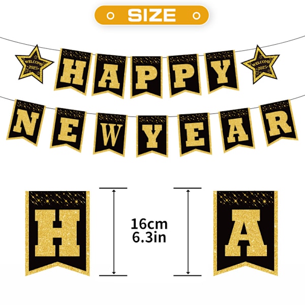 Gott Nytt År Dekorationer 2025, DIY-fri Gott Nytt År Banner Gott Nytt År Hängande Virvlar Svart och Guld Nyårsafton Fest