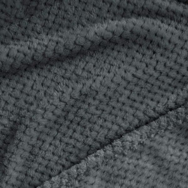 Flannel Tæppe, 127x178 CM Blødt Sofatæppe, Vaffel Fleece Tæppe til Sofa, Mørkegråt Tæppe