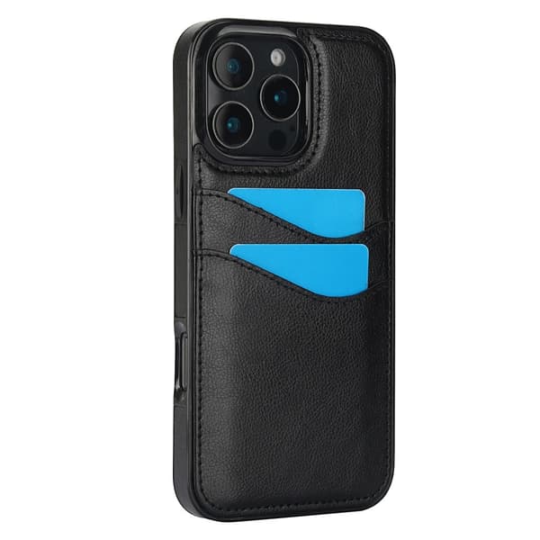 iPhone 16 Pro Cover med Kort Slot Læder Sort