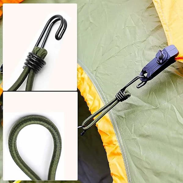 6 stykker elastiske stropper med kroge, elastiske stropper med kroge, til bannere, telte, soveposer og presenninger