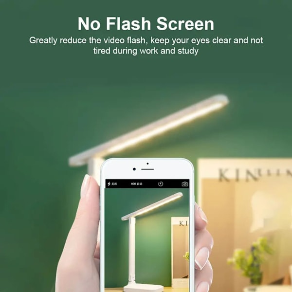LED-bordslampe med øyebeskyttelse, USB-ladeporter, dimbar, egnet for soverom, sovesal, lesing - hvit