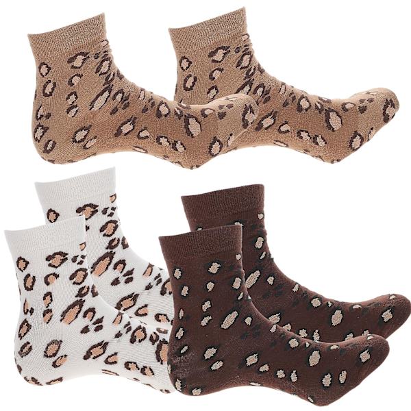 3 par höst vinter varma strumpor leopard mid-tube strumpor tjocka strumpor för flickor kvinnor (som visas, 1 par vardera)