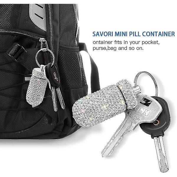Bärbar pillerfodral pillerbehållare vattentät pillerhållare med nyckelring Bling pillerask medicindispenser flaska förvaring för utomhuscamping resor