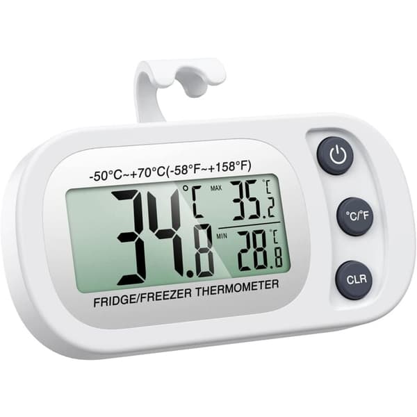 Kylskåpstermometer, digital frystermometer med krok, lättläst LCD-display