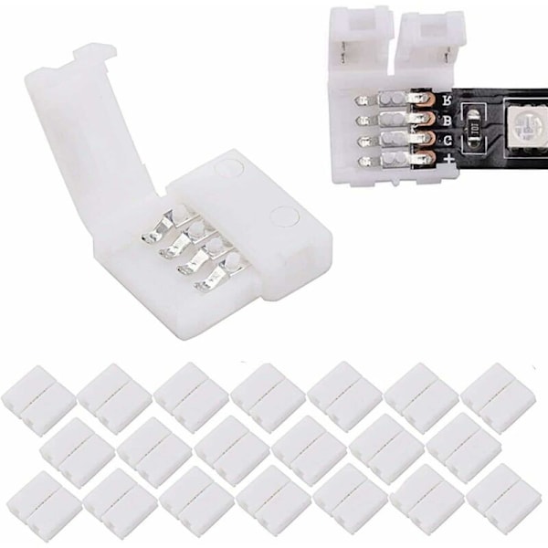 20-pak, 4-benet PBC RGB LED-strip-stik, 10 til 1 mellemrumsfrit strip-stik, loddefri adapter til SMD 5050 flerfarvet LED-strip