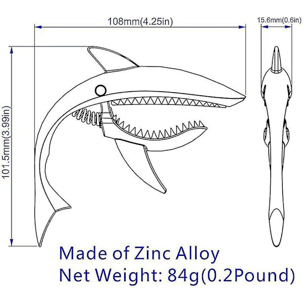 Zink-legeringsgitarr Capo Shark Capo för akustisk och elektrisk gitarr med bra handkänsla, inget bandbrus och hållbar (silver)