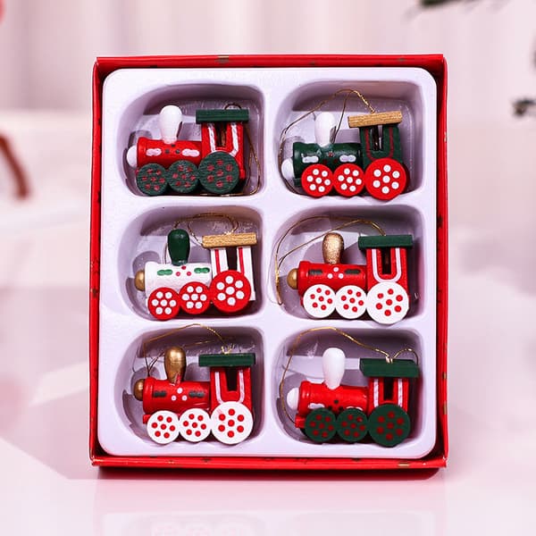 2 sæt Juletogsæt Legetøj Træ Juletræspynt Dekorationsstil Miniature Træ Julepynt