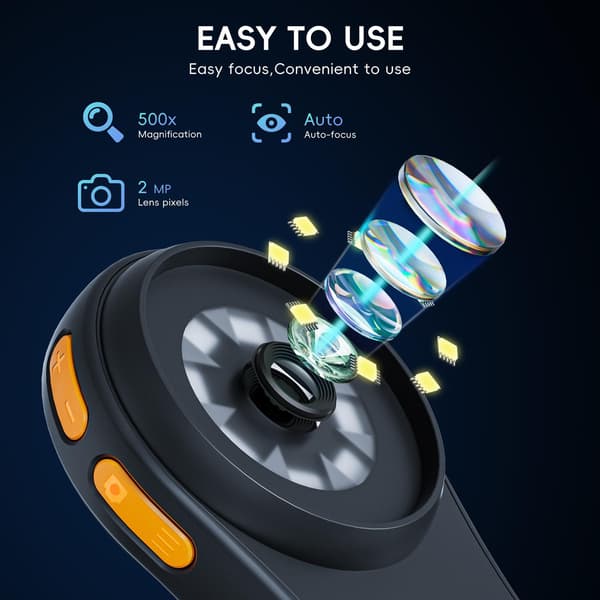 Macro Handheld Digital Microscope with Fixed Focus, 2 \" IPS Screen 100X Mini Microscope Camera Magnifier, PC Compatible, Portable Pocket Microscope