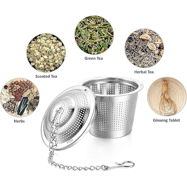 Pieces Te-infuser til løs te Rustfrit stål Te-filter med kæde Te-infuser Te-kugle til tekande & krydderier